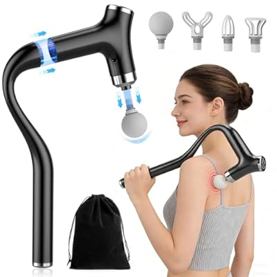 Detachable Long Handle Massage Gun for Back Pain Relief, Deep Tissue Percussion Massager with 12 Speed Levels, Handheld Muscle Massager for Back Shoulders Neck with 4 Attachments