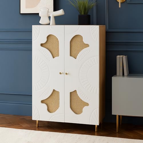 Image of Rocco Exotica Premium Shoe Cabinet | Engineered Wood Shoe Rack with Rattan Design and Soft Close Doors| Store Books, Crockery, Files or Shoes | Scratch Resistant Matte Finish (24 Pair)