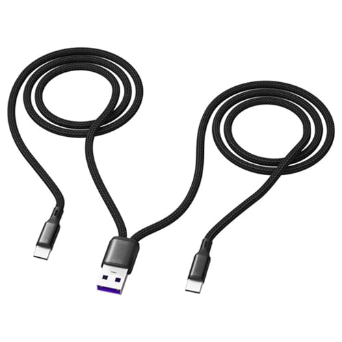 Votvlog Cabo de carregamento múltiplo 2 em 1 tipo C, 5 A Dual Splitter USB C 120 cm cabo de nylon, carregador USB A para porta dupla USB C, 2 portas tipo C para carregar diferentes dispositivos