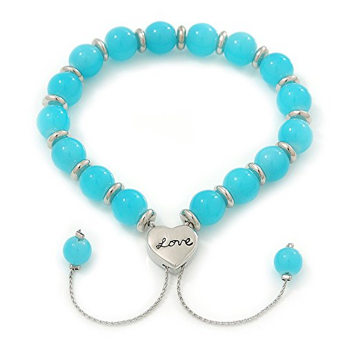 Bracelet perles en verre bleu clair et cœur Avalaya pour sublimer vos tenues d'été