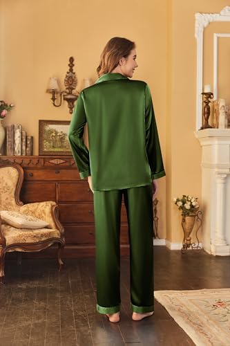 Image of Ekouaer Women's Classic Button Down Long Satin Silk Pajama Set