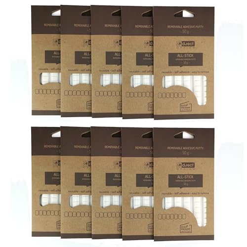 D.RECT - Adhesive Pads White | Removable Putty | Adhesive Putty, Malleable | Blister Pack of 80 Pads | Pack of 10