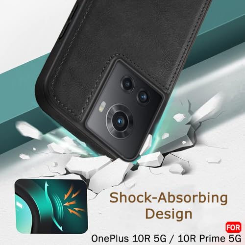 Image of TheGiftKart Genuine Leather Finish Back Cover Case for OnePlus 10R 5G / 10R Prime 5G | Shockproof Design | Raised Edges for Camera & Screen Protection | Stunning Minimalist Design Back Cover (Black)