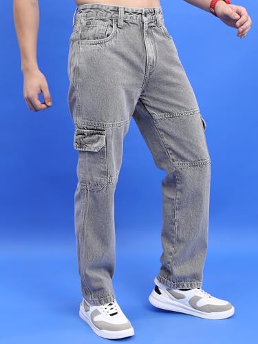 Image of Highlander Mens Relaxed Fit Denim Jeans for Man|Mid-Rise|Cotton Cargo Jeans for Men | Men Jeans