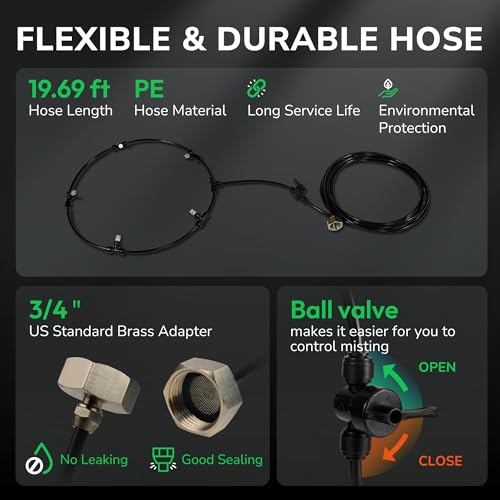 Image of Tornado 16 Inch Outdoor Wall Mount Fan with Pre-Installed Misting Kit for Patio Barn Greenhouse, 3-Speed Ball Bearing Motor, 3300 CFM High Velocity, IPX4 Water-Resistant, 5 Brass Nozzles Misting