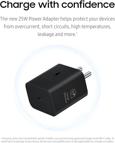 Image of 25W GaN Type-C Charger for Samsung Galaxy m05, A35, M35, F35, M15, F15, A15, A14, M14, F14, A34, M34, F34, S24 Ultra, S23, S23 FE, S21 FE 5G, Z Fold /Flip 6 /5 /4 /3 | Super Fast 25W USB-C Adapter | Black