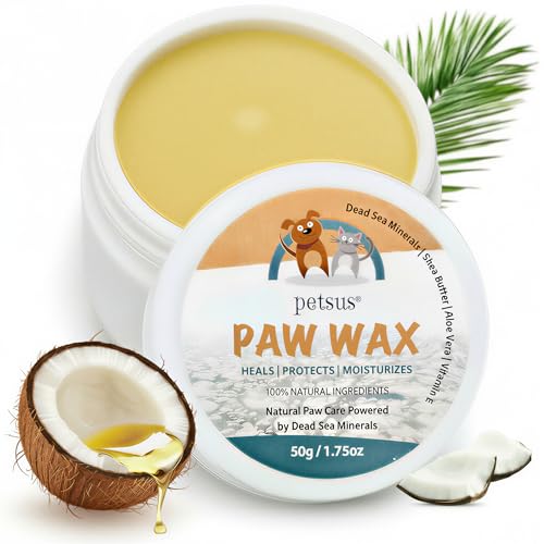 Petsus Dog Paw Balm – Lick-Safe Wax & Moisturizer for Dry, Cracked Pads, Nose & Snout – Natural Protection for Winter & Hot Pavement with Dead Sea Minerals, Shea Butter, Coconut Oil – 1.75 oz
