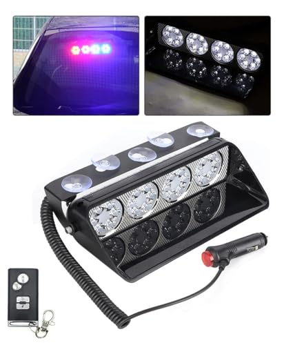 Image of AutoBizarre 12V Car Dash Emergency Warning Strobe Red Blue Flasher Windshield Sucker LED light With Multiple Flashing Modes For All Cars, Emergency Vehicles, etc. (24 LED Red Blue With Remote)