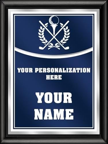 Crown Awards Golf Personalized Plaque Award, 6x8 Color Printed Metal Plate with Custom Engraving, Navy Blue with White Plaque On Shiny Black Finish Prime