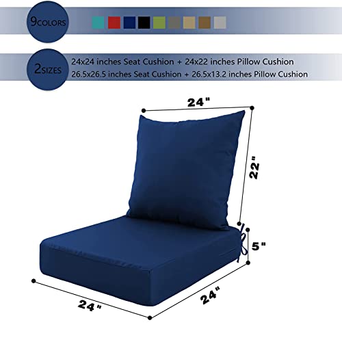 Idee-Home Deep Seat Patio Cushions, 24X24 Outdoor Cushions, Replacement Cushions Back Cushion, Outdoor Hampton Bay Patio Cushions For Backyard Couch Sofa, 2Pcs Set, Seat: 24 X 24 Back: 24 X 22 #TOP4