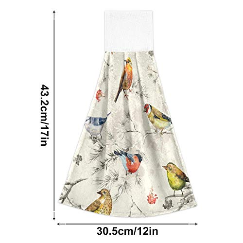 Retro Cardinal Floral Tree Kitchen Hanging Towel 12 X 17 Inch Birds Branches Hand Tie Towels Set 2 Pcs Tea Bar Dish Cloths Dry Towel Soft Absorbent Durable For Bathroom Laundry Room Decor #TOP4