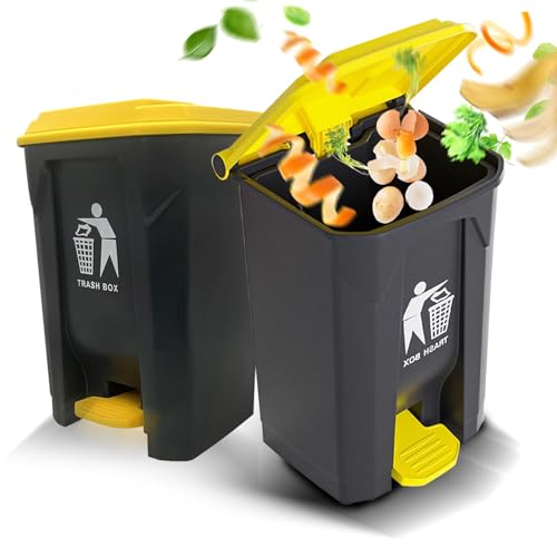 2 Pack Large Capacity Outdoor Trash Bins with Lid - Hands-Free Pedal Wastebaskets for Porch, Backyard, Deck, Patio - Convenient Design for Easy Outdoor Waste Management