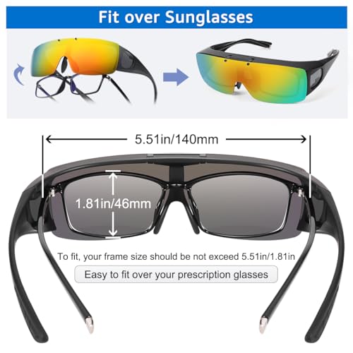 Image of Mens Polarized Flip Up Fitover Sunglasses with Mirrored Lenses