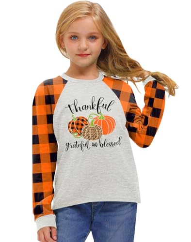 Image of BesserBay Girl's Christmas Buffalo Plaid Raglan Top Funny Holiday Graphic Shirt 4-14 Years