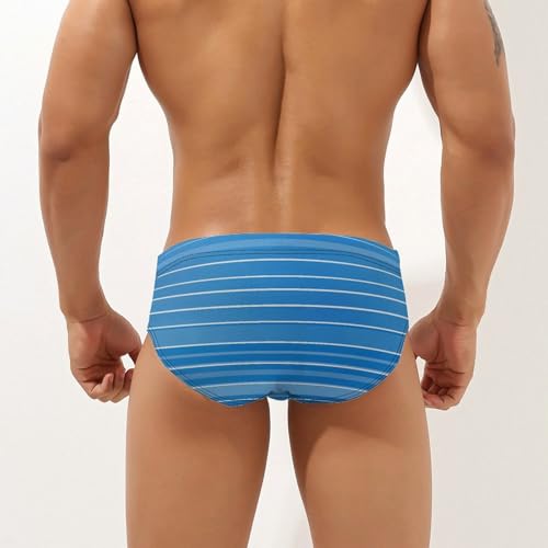 Blue Striped Men's Swimming Trunks Briefs Beach Swimwear Low Rise Bikini Swimsuit Print Bathing Suit2