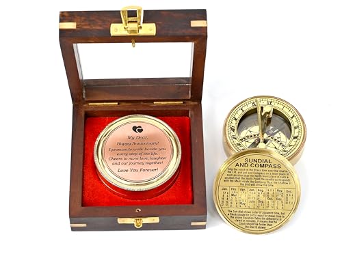Brass Nautical - Anniversary Sundial Clock Gift for Him or Her - Unique Gift Ideas for Husband or Wife, Men Wedding Anniversary 50th 40th 25th 20th Year Celebration (Gold Brass Color)