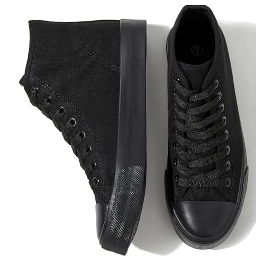 Uoidru High Top Sneakers for Women Canvas Shoes White Canvas High Tops Women Casual Shoes Lace Up Fashion Sneakers (Full Black,US7.5)