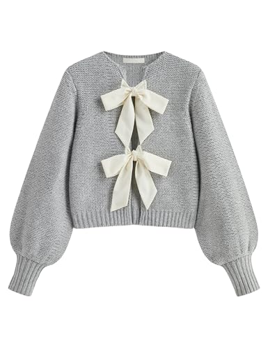 Lianlive Women's Bow Tie Front Cardigan Sweater Long Sleeve Knit Sweaters Top Open Front Chunky Coat Knitwear