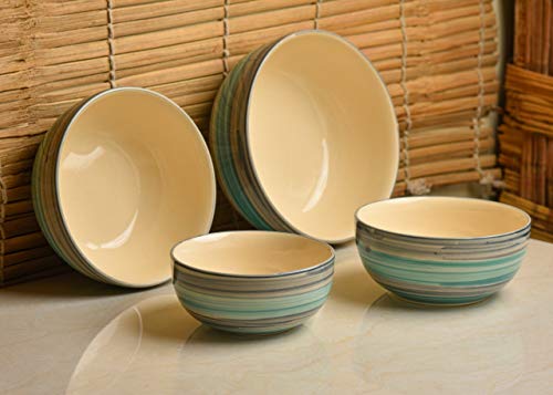 HS Hindustani Saudagar Sea Green Handpainted Serving/Snack/Mixing Bowl Set of 4 (1000 ML, 750 ML, 500 ML and 350 ML)