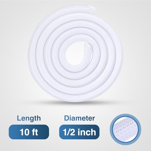 Image of Nilight Cable Sleeve, 10ft-1 /2inch Cord Management Sleeves White Wire Loom | Braided Sleeving, Split Self Wrapping Wire Loom for Computer Electrical Automotive Harness Protector Organizer, White