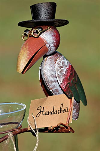 Unbekannt Regenmesser Gartenstecker Rabenpaar Vogel Metall Glas Bunt H 136 cm°