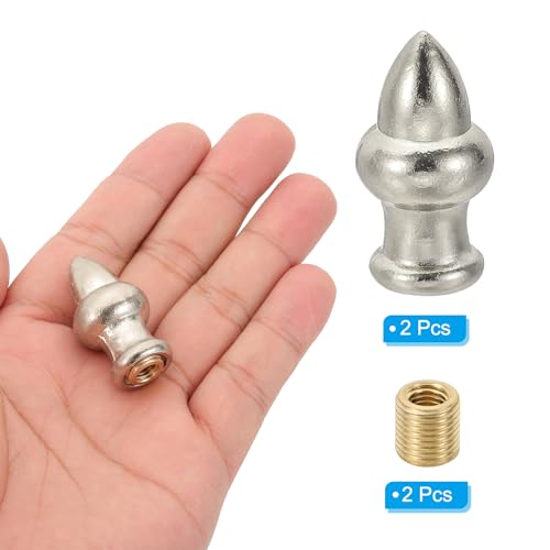 Image of PATIKIL 36 x 20mm Lamp Finials Caps Knob, 2 Set Solid Lamp Shade Top Decoration Screw Cap Nuts with Brass Reducing Adapter for Table Lamps Floor Lamps, Nickle Color