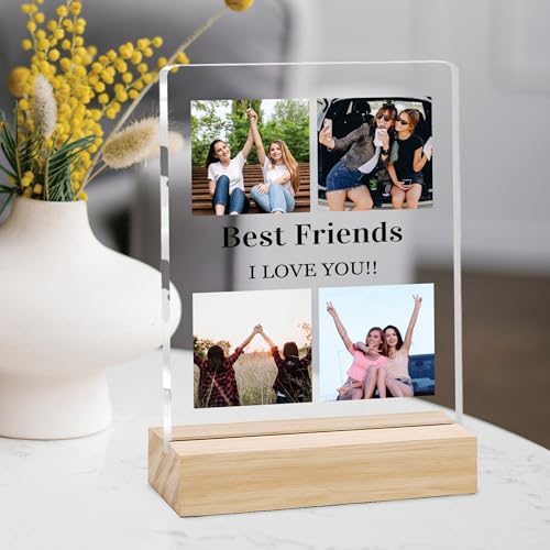 Image of Giftplease Customized Friends Plaque with Wooden Stand | Personalized Photo Frame with Quote | Best Friend Birthday Gift, Farewell Gift, Friendship Day Gift for BFF Keepsake Room Decor FR 05
