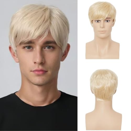Image of Swiking Mens Short Blonde Wig Natural Synthetic Hair Wigs Halloween Costume Daily Party Wig