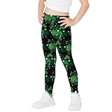 Eciodci Girl's St. Patrick's Day Leggings 3D Printed Lucky Shamrock High Waisted Irish Green Clover Leaves Pants for Girls