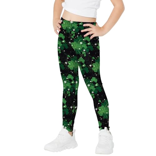 Eciodci Girls St. Patrick's Day Shamrock Leggings 3D Printed Irish Green Clover Leaves Pants High Waist Stretchy Soft Tights