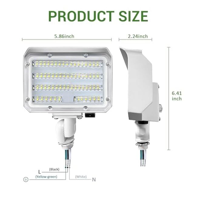 30W LED Flood Light with Knuckle, Outdoor Security Fixture Light with Dusk-to-Dawn Photocell 5000K Daylight 4,050LM(200W Halogen Equivalent) IP65 Waterproof AC100-277V for Garage Yard