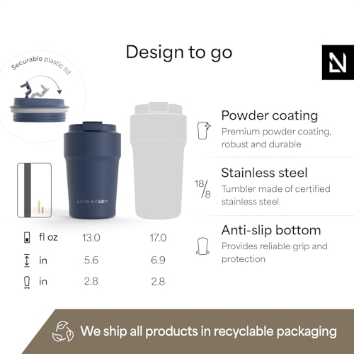 Image of LARS NYSOM Thermo Coffee Mug to go 13oz | Travel Mug 0.38 Liter with Insulation | Silicone grip base | Leak Proof Stainless Steel Tumbler for Coffee and Tea on the Go (Powder Midnight Blue, 13oz)