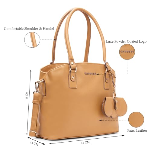 Image of Caprese Lexi Medium Satchel Bag for Women | Solid Faux Leather Handbag with Adjustable & Detachable Strap | Zipper Closure with External Eyewear /Sunglass Charm Case | Perfect for Office Use