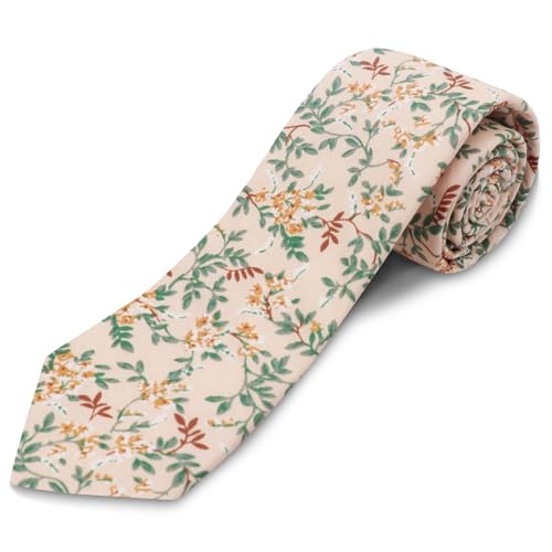 Image of Cotton Floral Ties for Men 2.76 inch Men's Skinny Tie Linen Flower Printed Neck Tie for Wedding Dating Party