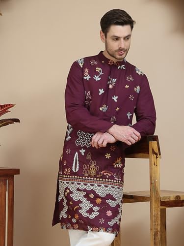 Image of Jompers Floral Embroidered and Sequins Kurtas (Wine, M)