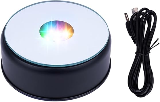 Black Rotating Display Stand Light Base Colorful Cup Display Turner Spinner Light Tumbler Crystal Turning Display Base Stand with USB Power Cable for Crystals Glass Jewelry Art Gift