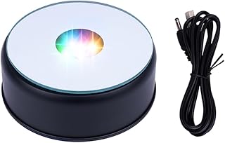 Black Rotating Display Stand Light Base Colorful Cup Display Turner Spinner Light Tumbler Crystal Turning Display Base Stand with USB Power Cable for Crystals Glass Jewelry Art Gift