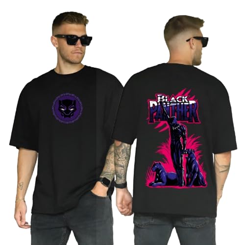 Image of HUMBE Oversized T Shirts for Men Half Sleeve Fit Drop Shoulder Casual T-Shirt | Black Printed Round Neck T-Shirt for Men