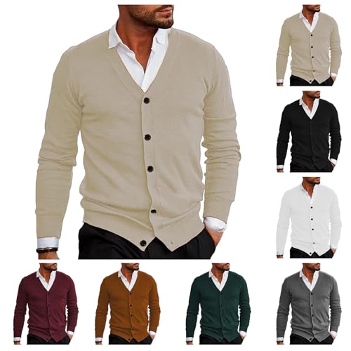 Men's Knitted Cardigan Sweater Long Sleeve V Neck Comfort Sweater Solid Color Button Up Simple Tops for Fall Winter4
