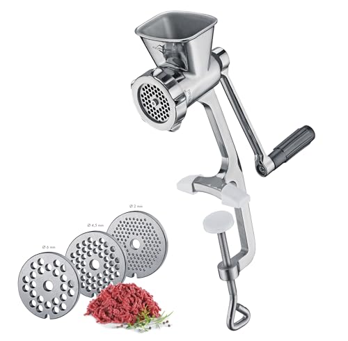 Küchenprofi SOLIDO Edelstahl Fleischwolf 2.0 manuell, inkl 3 Lochscheiben, Spritzgebäckvorsatz und 3 Wurstfüllaufsätze, mit extra großer Tischklemme 12 x 10 x 40 cm Küchenprofi SOLIDO Edelstahl Fleischwolf 2.0 manuell, inkl 3 Lochscheiben, Spritzgebäckvorsatz und 3 Wurstfüllaufsätze, mit extra großer Tischklemme 12 x 10 x 40 cm
