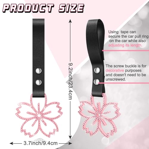 Image of Fabbay Cherry Blossoms Car Handle Strap Drift Charm Car Accessories Bling Handle Ring for Women Rear Bumper Warning Ring Decor for Auto Bus Interior Exterior Decoration (Pink, Sakura Style)