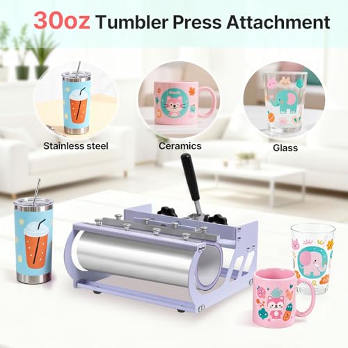 Slendor Heat Press Machine Sublimation Heat Press 360° Swing Away Heat Transfer Digital T-Shirt Pressing with 30OZ 20OZ Tumbler Press, Multifunction Combo for Hat Cap Plate 12''X15'' 5IN1 Lavender by Slendor - Image 3