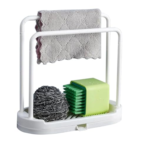 Supporto per stracci per lavello da cucina, supporto per strofinacci, porta asciugamani da cucina rimovibile con vassoio di drenaggio per scrubber, piano di lavoro della cucina