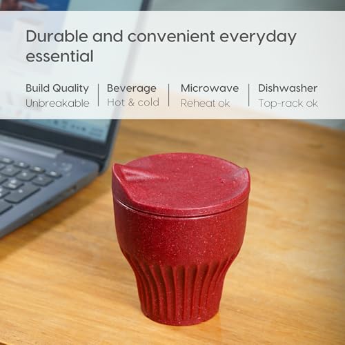 Image of Eha Earth Friendly Rafter Coffee Mug with Lid | Tea Cup Set | 250 ml | Made with Rice Husk | Microwave Safe Mugs for Gifting | 2 Unit | Coral