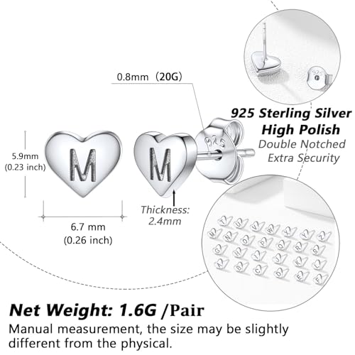 Pendientes corazón plata inicial Silvora discretos mini 4