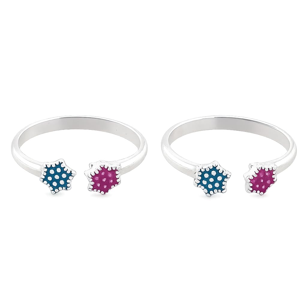 sahiba gems 925 Silver Little Star Flower Design Front Open Toe Ring Bichhiya For Women ~ 1 Pair Light Weight (2.700 Grams)-picture-18