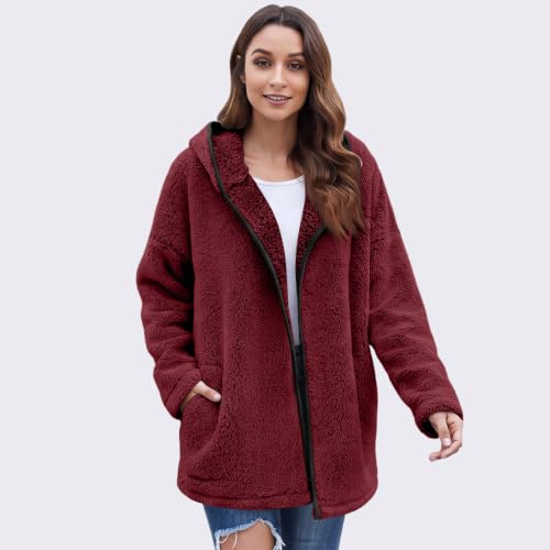 Sherpa Jacket Women Shearling Plush Oversized Winter Zip Up Long Coat - image 4