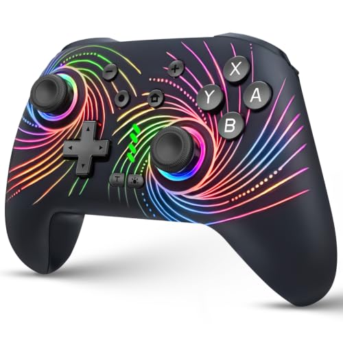 Image of ZRZLMVP Switch Controllers Wireless for Nintendo Switch /OLED /Lite /Switch 2, 1000mAh Rechargeable Pro Controller with 9 Colors LED Light, Switch Remote Control Gamepad with Turbo, Vibration,6 Axis Gyro