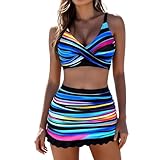 TANKINI DAMEN ZWEITEILIG BADEANZUG PUSH UP BADEMODE MIT BRUSTPOLSTERN BIKINI OBERTEIL UND BADE ROCK HIGH WAIST TANKINI SET SOMMER BADEANZÜGE BADESHORTS BEDRUCKT SCHWIMMANZUG