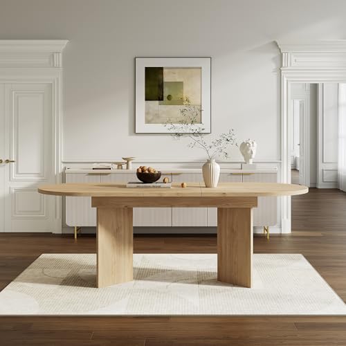 Merax Ausziehbarer Esstisch 120/160 * 80 cm, Oval Tisch für 4-6 Personen, mit abgerundeten Ecken, verdickte Tischplatte, für Wohnzimmer Esszimmer Küche Büro Garten, Eichenfarbe